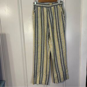 New Look Linen Striped Wide Leg Palazzo Pants Wide Cuff Size Small